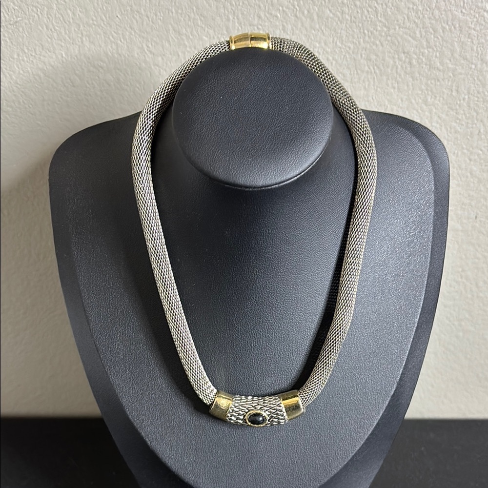Silver Mesh Gold Tone Slider Magnetic Closure Necklace